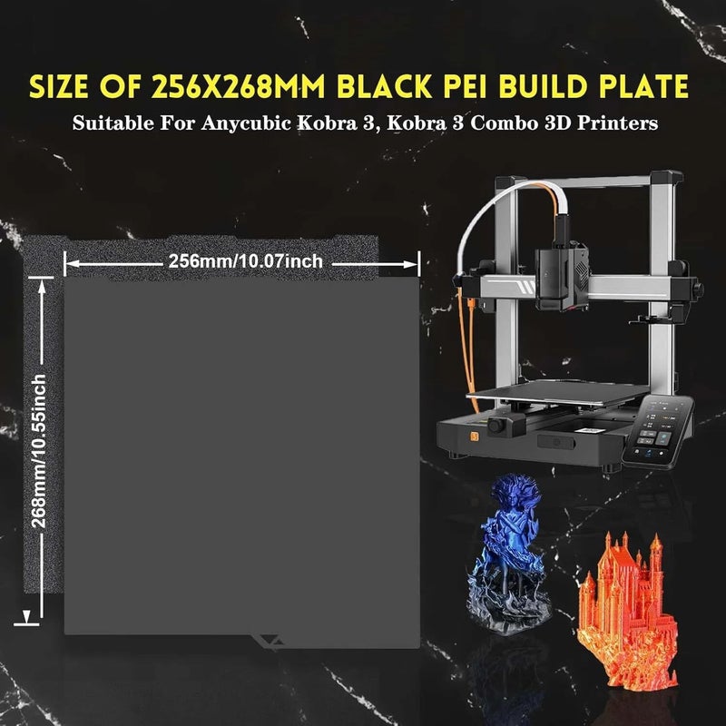 IdeaFormer-3D Kobra 3 PEI Build Plate 256x268mm, Flexible Smooth+Textured PEI Spring Steel Bed Plate for Anycubic Kobra 3/Kobra 3 V2/Kobra 3 Combo 3D Printer Platform - Image 2